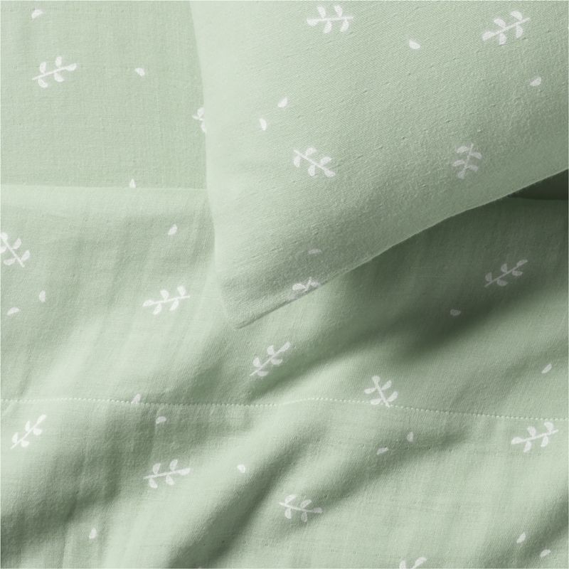 Supersoft Muted Teal Leaf Print Organic Cotton Gauze Kids Full Sheet Set - image 2 of 6