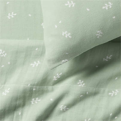 Supersoft Muted Teal Leaf Print Organic Cotton Gauze Kids Sheet Set