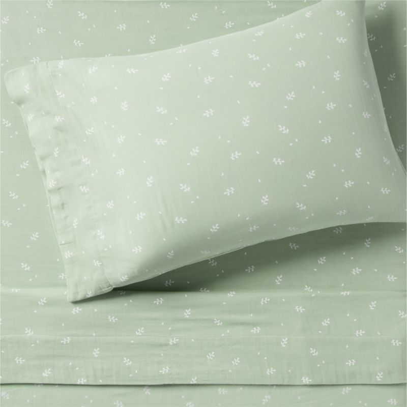 Supersoft Muted Teal Leaf Print Organic Cotton Gauze Kids Twin Sheet Set - image 0 of 7