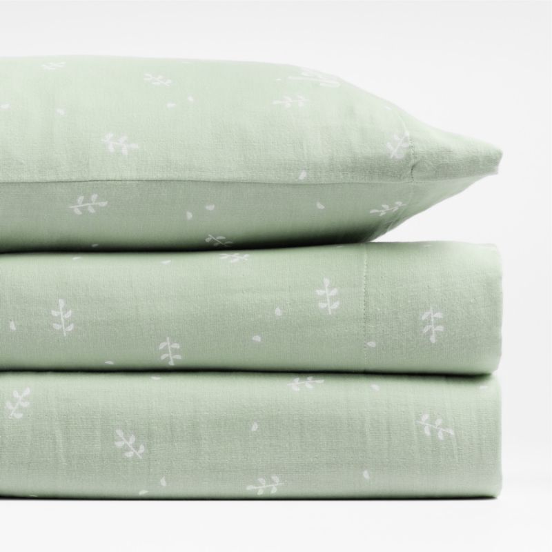 Supersoft Muted Teal Leaf Print Organic Cotton Gauze Toddler Sheet Set - image 4 of 6