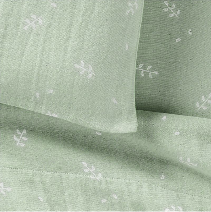 Supersoft Muted Teal Leaf Print Organic Cotton Gauze Toddler Sheet Set - image 3 of 6