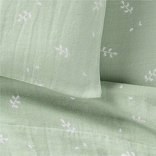 Supersoft Muted Teal Leaf Print Organic Cotton Gauze Toddler Sheet Set