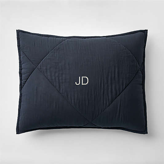 Supersoft Midnight Navy Blue Quilted Organic Cotton Gauze Kids Pillow Sham