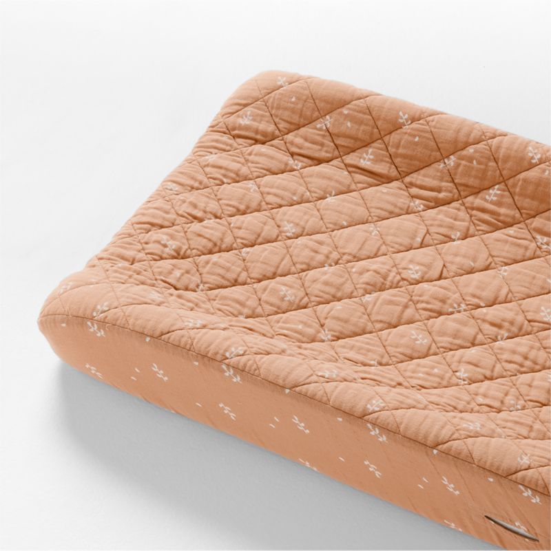 Supersoft Terracotta Leaf Print Organic Cotton Gauze Baby Changing Pad Cover - image 0 of 2