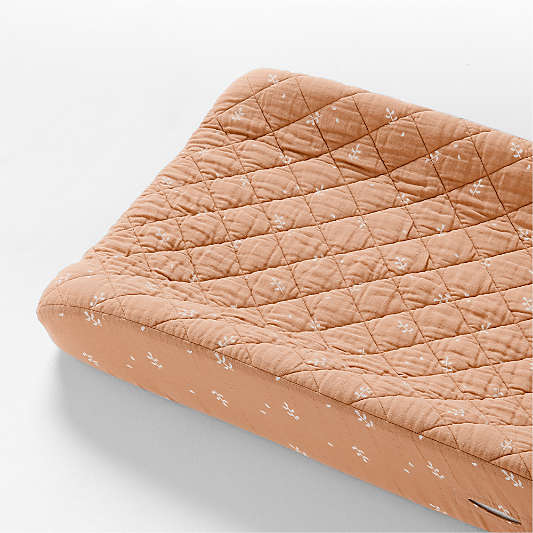 Supersoft Terracotta Leaf Print Organic Cotton Gauze Baby Changing Pad Cover