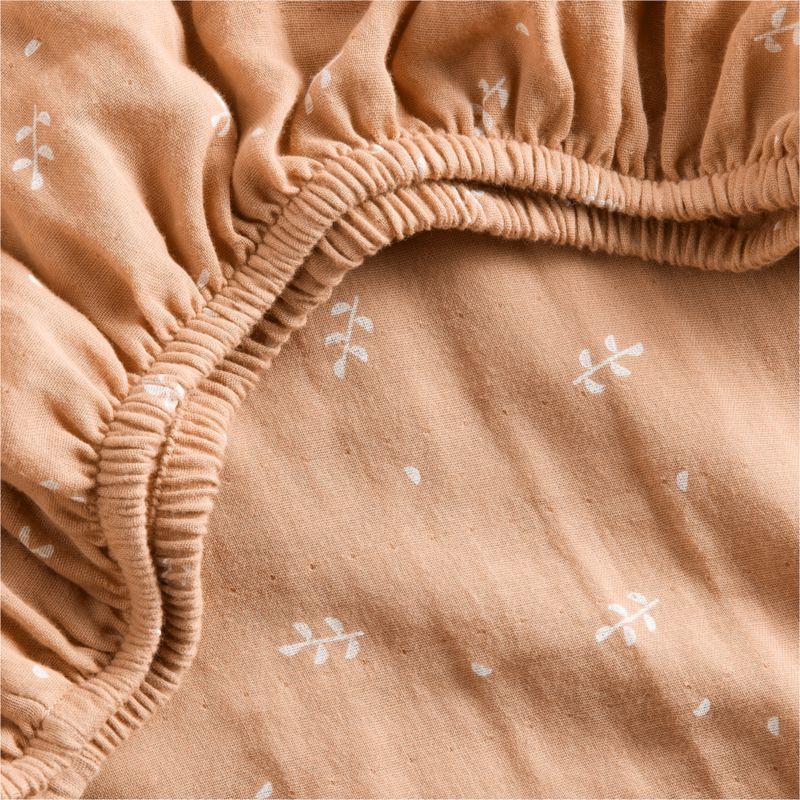 Supersoft Terracotta Leaf Print Organic Cotton Gauze Baby Crib Fitted Sheet - image 4 of 6