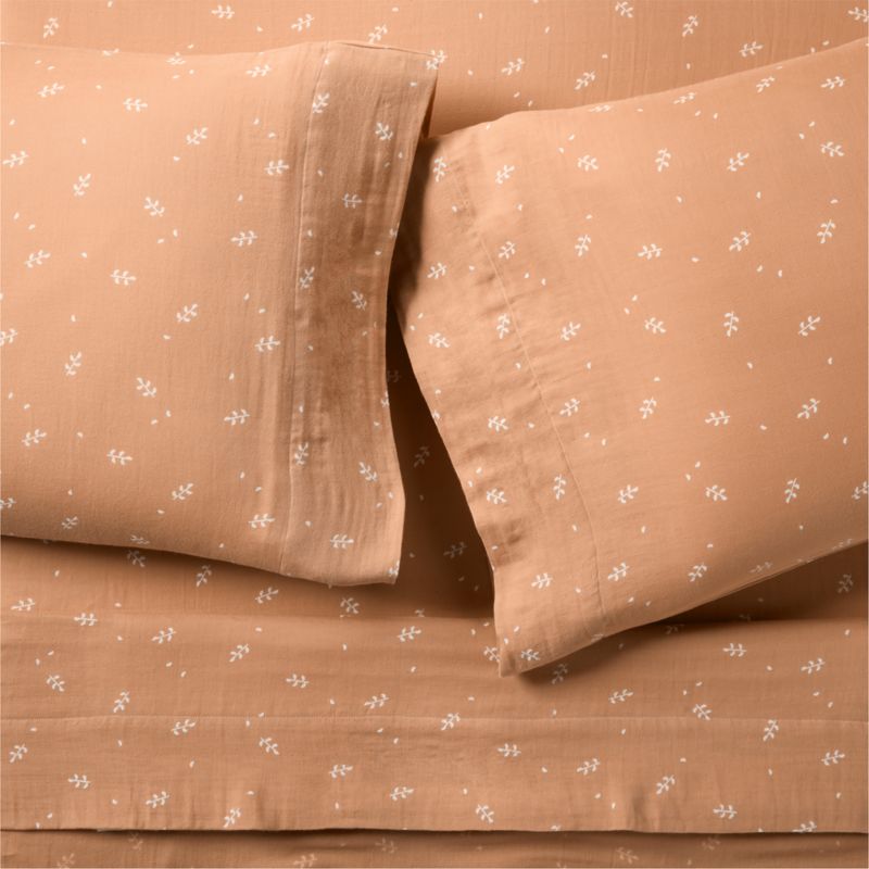 Supersoft Terracotta Leaf Print Organic Cotton Gauze Kids Queen Sheet Set - image 0 of 6