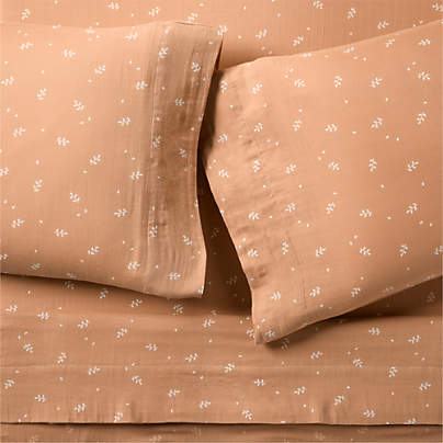 Supersoft Terracotta Leaf Print 100% Organic Cotton Gauze Kids Queen Sheet Set