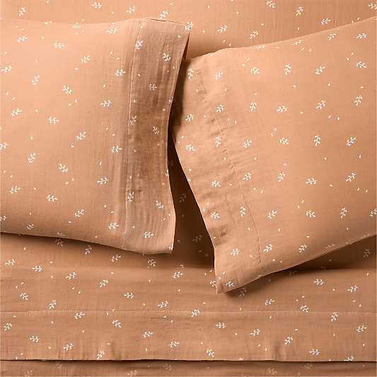 Supersoft Terracotta Leaf Print 100% Organic Cotton Gauze Kids Full Sheet Set