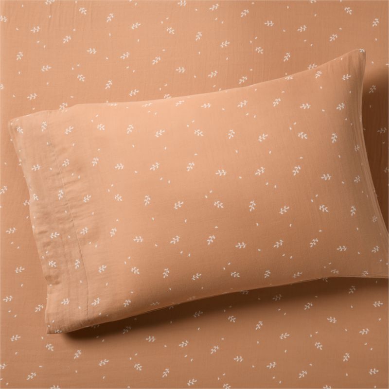 Supersoft Terracotta Leaf Print Organic Cotton Gauze Kids Pillowcase - image 0 of 9