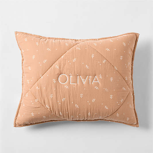 Supersoft Terracotta Leaf Print Organic Cotton Gauze Kids Quilted Pillow Sham