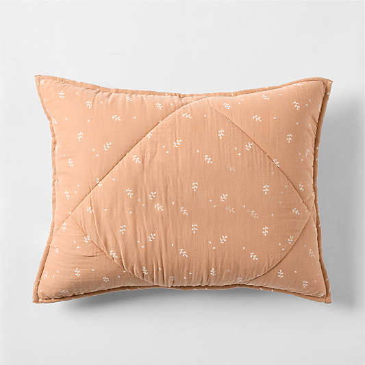 Supersoft Terracotta Leaf Print Organic Cotton Gauze Kids Quilted Pillow Sham
