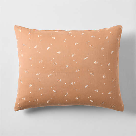 Supersoft Terracotta Leaf Print Organic Cotton Gauze Kids Pillow Sham