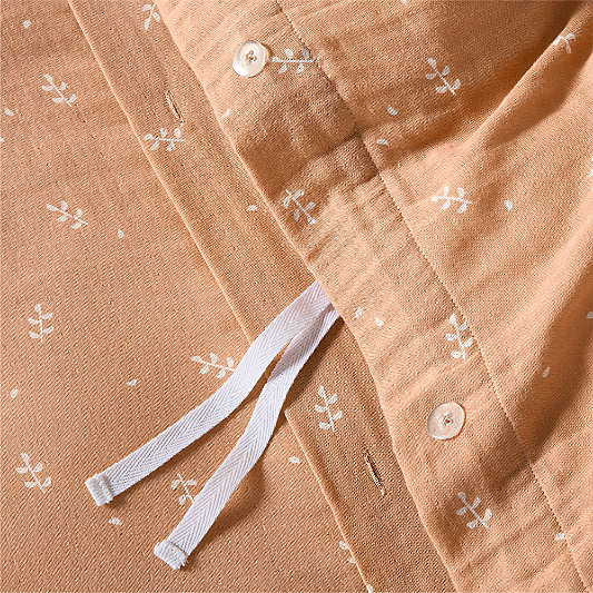 Supersoft Terracotta Leaf Print 100% Organic Cotton Gauze Kids Twin Duvet Cover