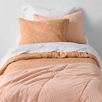 Supersoft Terracotta Leaf Print Organic Cotton Gauze Kids Twin Duvet Cover