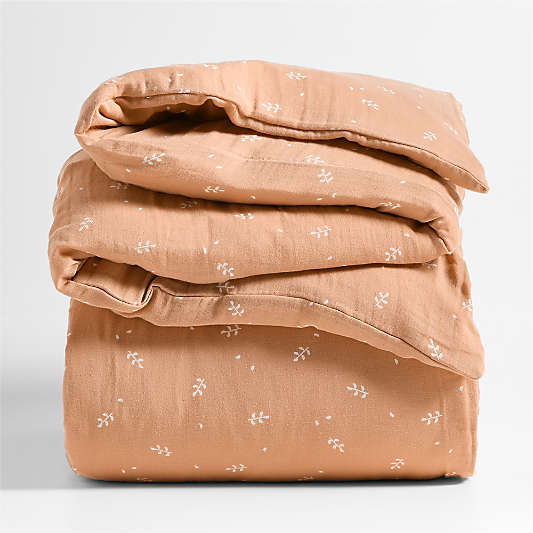 Supersoft Terracotta Leaf Print Organic Cotton Gauze Kids Full/Queen Duvet Cover