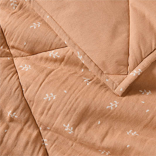 Supersoft Terracotta Leaf Print Organic Cotton Gauze Kids Twin Quilt