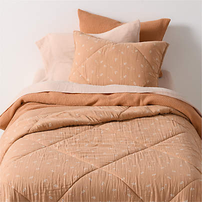 Supersoft Terracotta Leaf Print Gauze Kids Twin Quilt