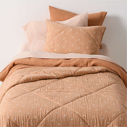 Supersoft Terracotta Leaf Print Cotton Gauze Kids Quilted Pillow Sham