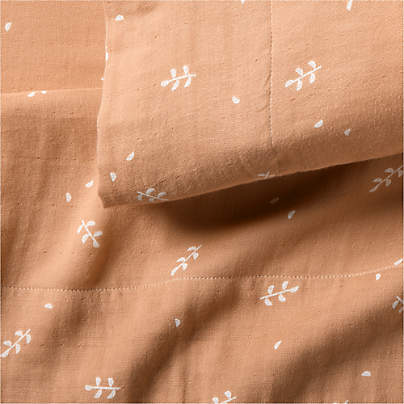 Supersoft Terracotta Leaf Print 100% Organic Cotton Gauze Kids Full Sheet Set