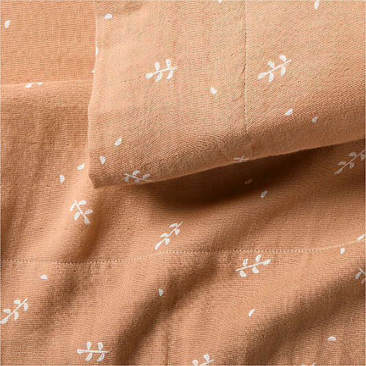 Supersoft Terracotta Leaf Print 100% Organic Cotton Gauze Kids Full Sheet Set