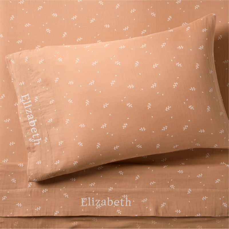 Supersoft Terracotta Leaf Print Organic Cotton Gauze Kids Twin Sheet Set - image 5 of 7