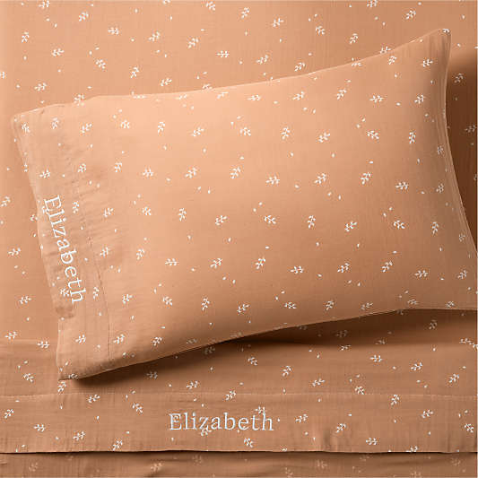 Supersoft Terracotta Leaf Print Organic Cotton Gauze Kids Twin Sheet Set