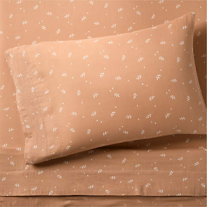 Supersoft Terracotta Leaf Print Organic Cotton Gauze Kids Twin Sheet Set