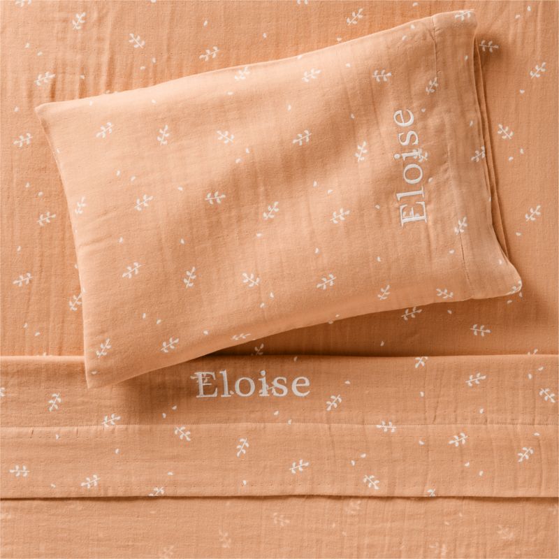 Supersoft Terracotta Leaf Print Organic Cotton Gauze Toddler Sheet Set - image 2 of 6