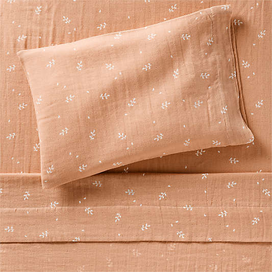 Supersoft Terracotta Leaf Print 100% Organic Cotton Gauze Toddler Sheet Set