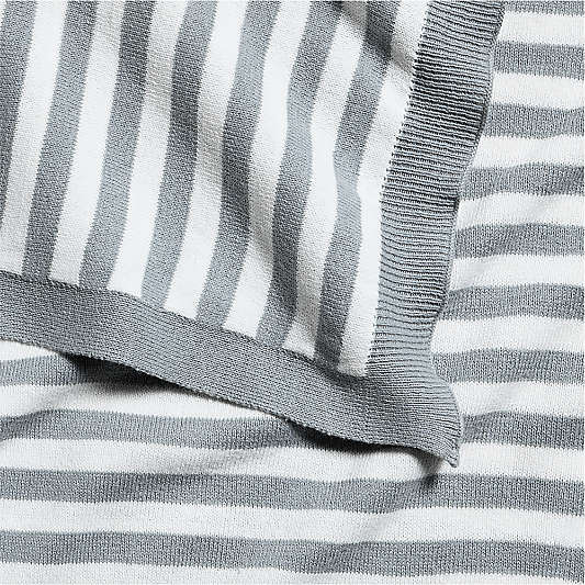 Sweater Stripe Blue Organic Cotton Knit Baby Stroller Blanket