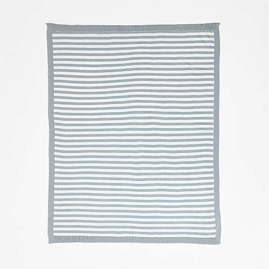 Sweater Stripe Blue Organic Cotton Knit Baby Stroller Blanket