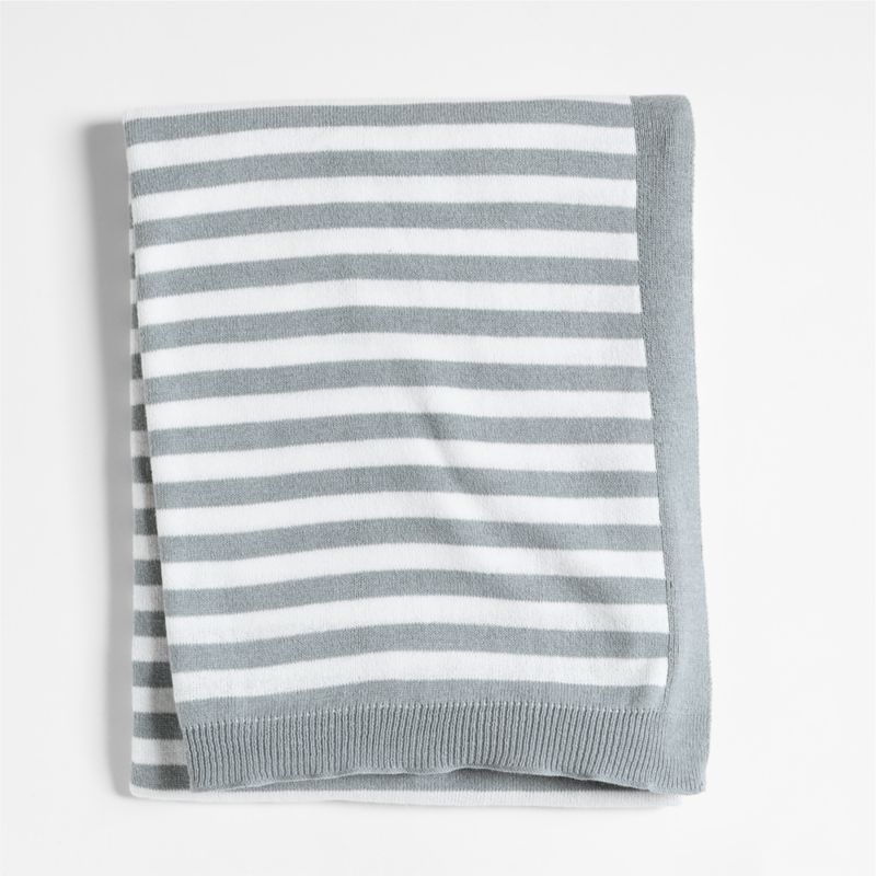 Sweater Stripe Blue Organic Cotton Knit Baby Stroller Blanket - image 0 of 6