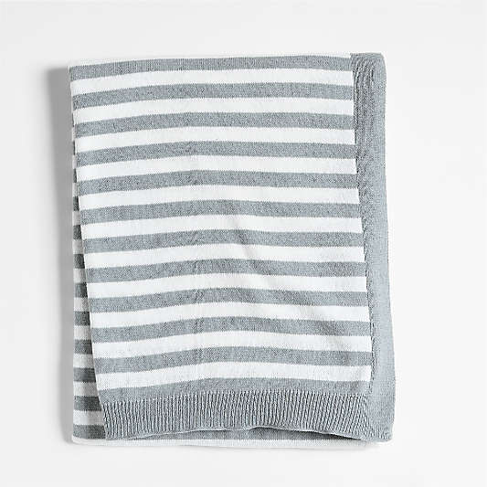 Sweater Stripe Blue Organic Cotton Knit Baby Stroller Blanket