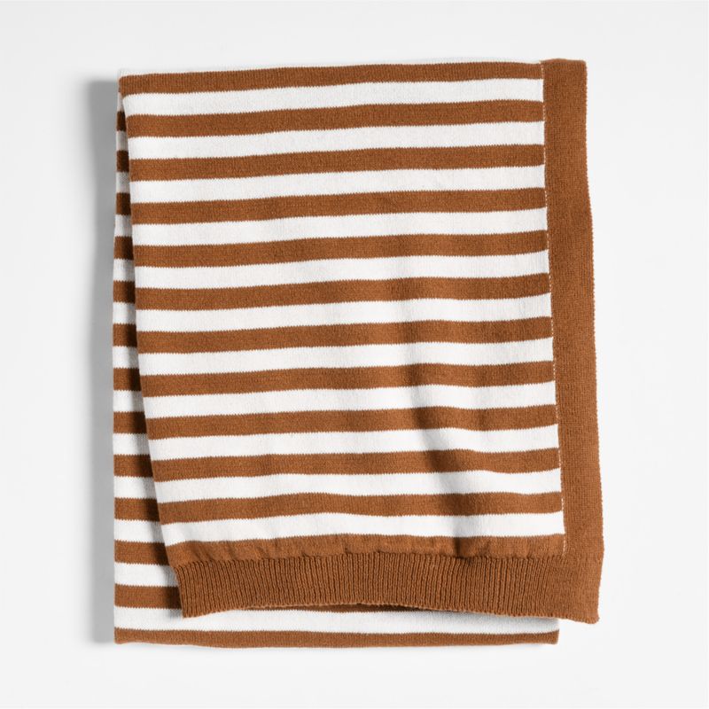 Sweater Stripe Brown Organic Cotton Knit Baby Stroller Blanket - image 0 of 6