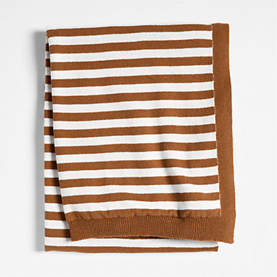 View Sweater Stripe Brown Organic Cotton Knit Baby Stroller Blanket details