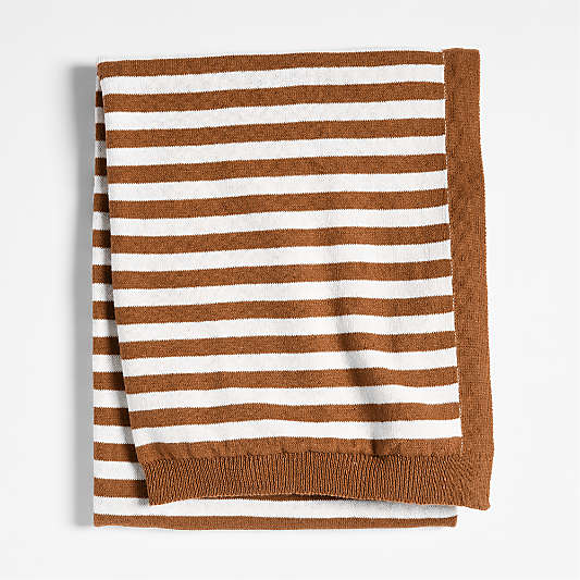 Sweater Stripe Brown Organic Cotton Knit Baby Stroller Blanket