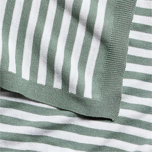 Sweater Stripe Green Organic Cotton Knit Baby Stroller Blanket