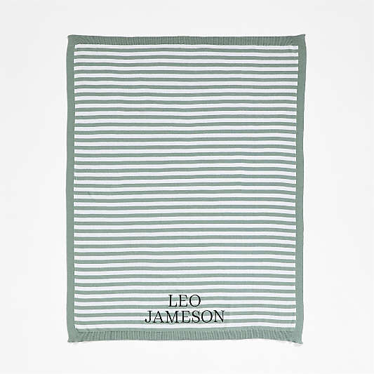 Sweater Stripe Green Organic Cotton Knit Baby Stroller Blanket