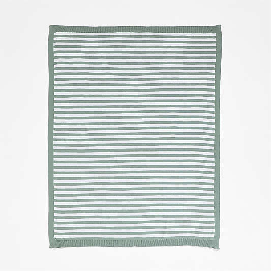 Sweater Stripe Green Organic Cotton Knit Baby Stroller Blanket