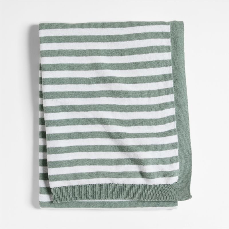 Sweater Stripe Green Organic Cotton Knit Baby Stroller Blanket - image 0 of 6