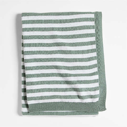 Sweater Stripe Green Organic Cotton Knit Baby Stroller Blanket