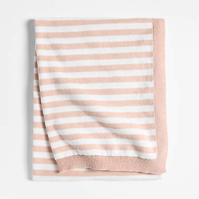 Sweater Stripe Pink Organic Cotton Knit Baby Stroller Blanket