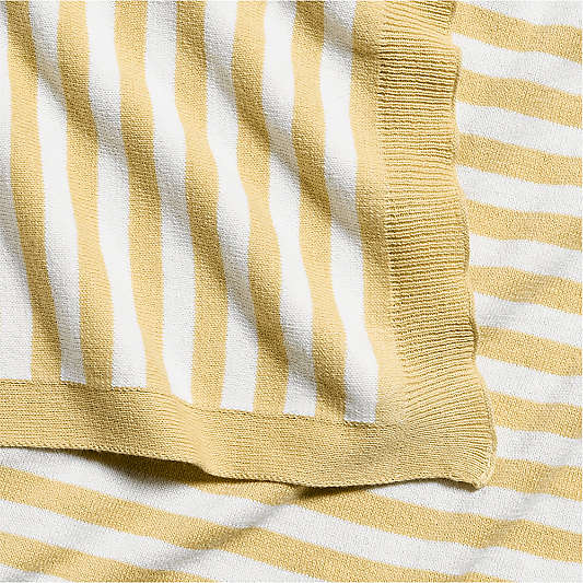 Sweater Stripe Straw Yellow Organic Cotton Knit Baby Stroller Blanket