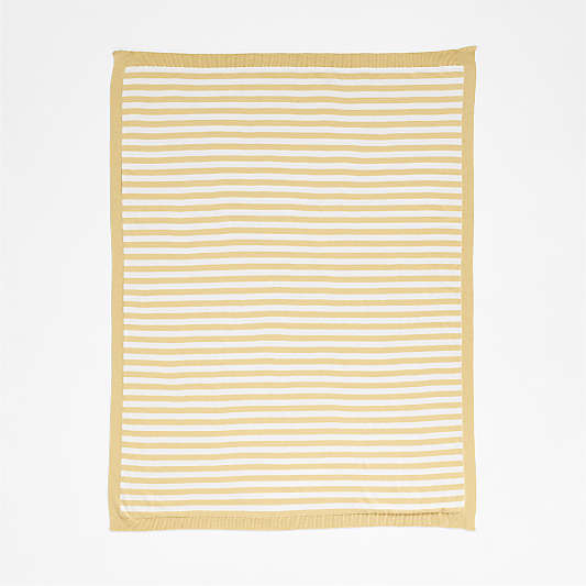 Sweater Stripe Straw Yellow Organic Cotton Knit Baby Stroller Blanket