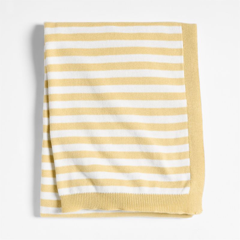 Sweater Stripe Straw Yellow Organic Cotton Knit Baby Stroller Blanket - image 0 of 6