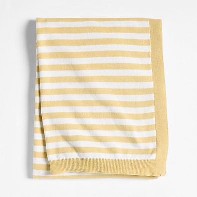 View Sweater Stripe Straw Yellow Organic Cotton Knit Baby Stroller Blanket details