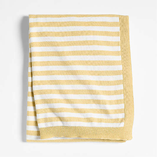 Sweater Stripe Straw Yellow Organic Cotton Knit Baby Stroller Blanket