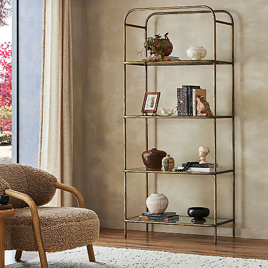 Swinton Brass and Glass 90" Bookshelf