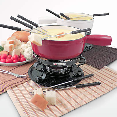 Emile Henry Ceramic Fondue Pot for Cheese Set with Forks & Burner